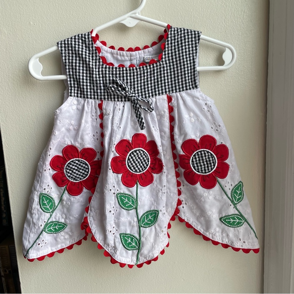 SAMANTHA SAYS BLACK WHITE GINGHAM FLORAL ACCENT DRESS SIZE 12 MONTHS